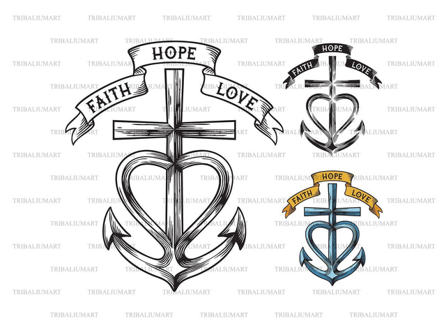 Cross, Heart, Anchor - Faith, Hope, Love symbol. Faith Sign. SVG TribaliumArtSF 