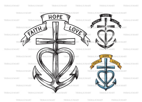 Cross, Heart, Anchor - Faith, Hope, Love symbol. Faith Sign. SVG TribaliumArtSF 