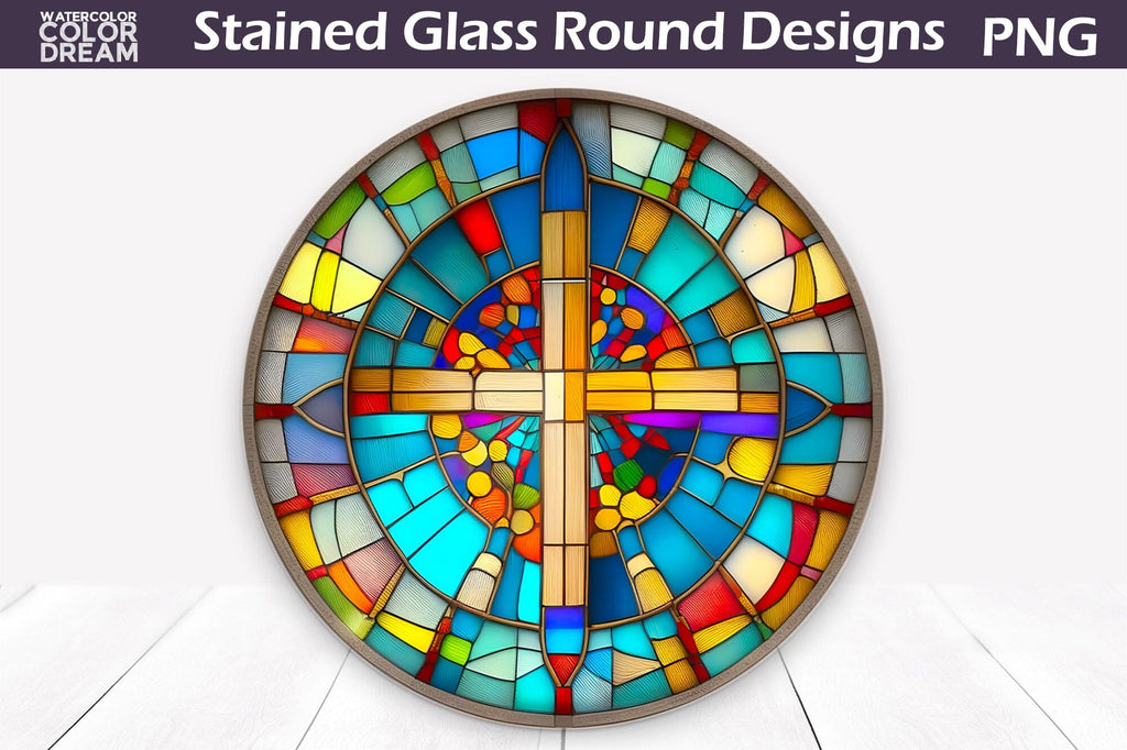 Cross Round Sublimation | Christian Cross Stained Glass - So Fontsy