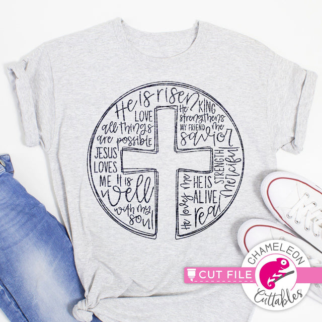 Cross Sketch Circle - Easter Design - SVG PNG DXF EPS JPEG SVG Chameleon Cuttables 