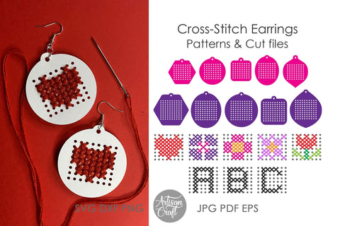 Cross stitch earrings with SVG cut file & patterns SVG Artisan Craft SVG 