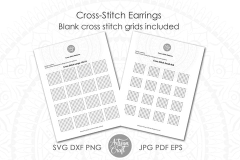 Cross stitch earrings with SVG cut file & patterns SVG Artisan Craft SVG 