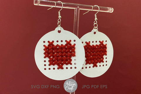 Cross stitch earrings with SVG cut file & patterns SVG Artisan Craft SVG 