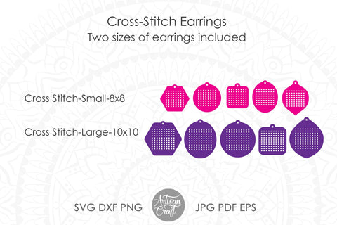 Cross stitch earrings with SVG cut file & patterns SVG Artisan Craft SVG 