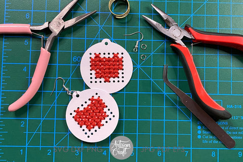 Cross stitch earrings with SVG cut file & patterns SVG Artisan Craft SVG 