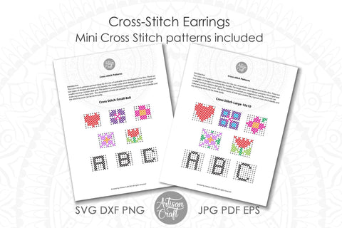 Cross stitch earrings with SVG cut file & patterns SVG Artisan Craft SVG 