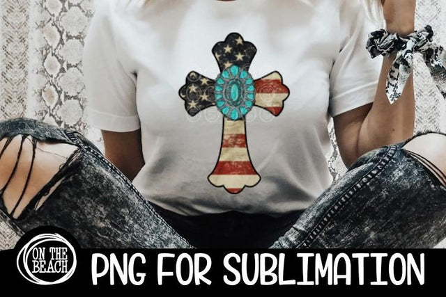 CROSS - Vintage Flag - Turquoise - PNG Sublimation Sublimation On the Beach Boutique 