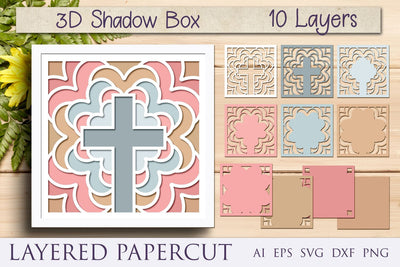 Cross with flower 3d layered svg, Mandala shadow box papercut 3D Paper AnastasiyaArtDesign 