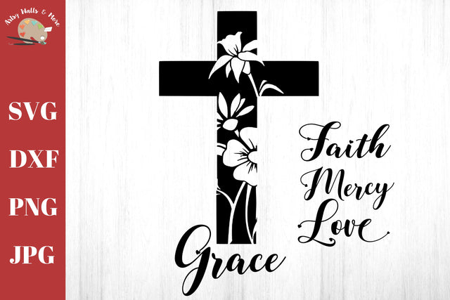 cross with flowers svg bundle - Christian Faith cross - Grace, Love, Faith, Mercy SVG The Artsy Spot 