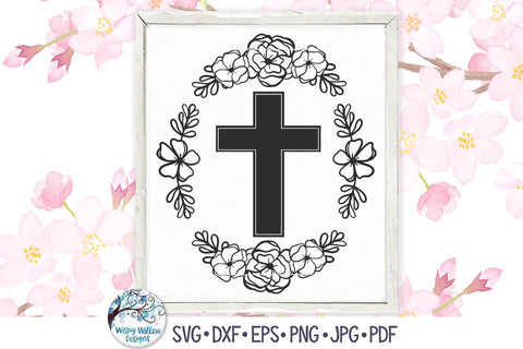 Cross with Flowers SVG Cut File SVG Wispy Willow Designs 