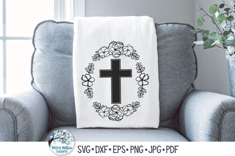 Cross with Flowers SVG Cut File SVG Wispy Willow Designs 