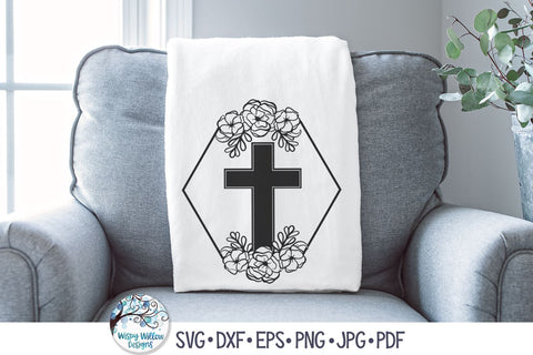 Cross with Flowers SVG Cut File SVG Wispy Willow Designs 