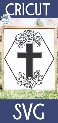 Cross with Flowers SVG Cut File SVG Wispy Willow Designs 