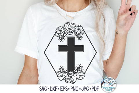 Cross with Flowers SVG Cut File SVG Wispy Willow Designs 