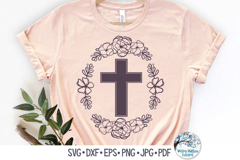 Cross with Flowers SVG Cut File SVG Wispy Willow Designs 