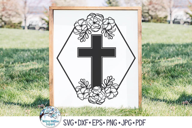 Cross with Flowers SVG Cut File SVG Wispy Willow Designs 