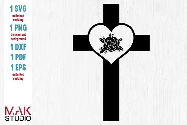 Cross with heart svg, Cross with heart dxf, Cross with heart eps, Cross with heart png, Cross with heart cut file, Cross heart svg SVG MAKStudion 