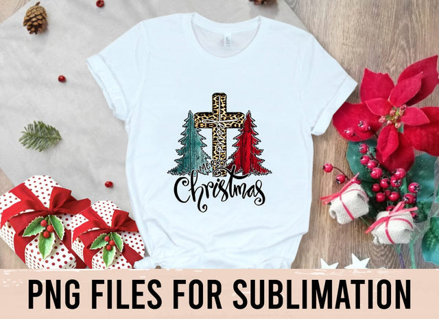 Cross with Jesus, Buffalo Plaid Trees Merry Christmas, Cross Jesus PNG, Png file download Sublimation Sublimation BOO-design 
