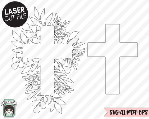Cross with Leaves LASER Cut file SVG, Easter Sign Laser cut file, Religious Laser Cut file svg, Christian Laser svg, Leaf Cross Laser file SVG Wild Pilot 