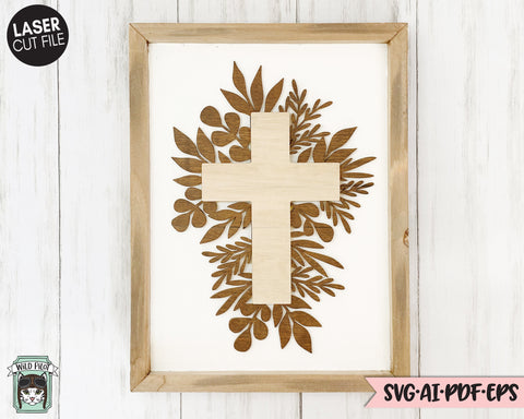 Cross with Leaves LASER Cut file SVG, Easter Sign Laser cut file, Religious Laser Cut file svg, Christian Laser svg, Leaf Cross Laser file SVG Wild Pilot 