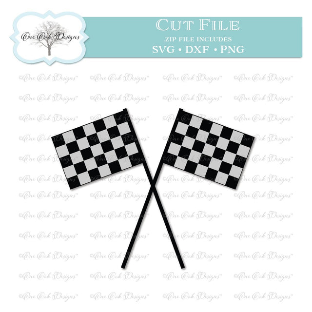 Crossed Checkered Racing Flags Cut File SVG One Oak Designs 