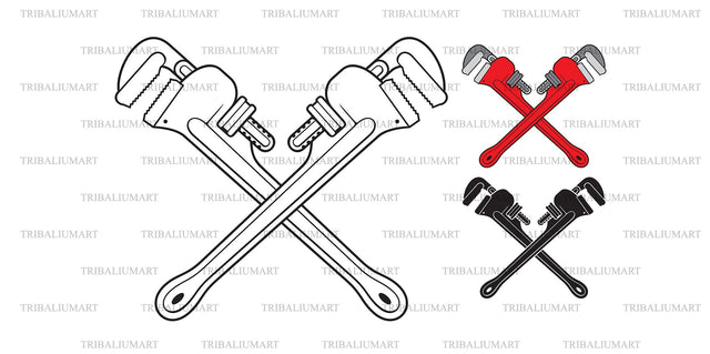 Crossed Plumber Pipe Wrench SVG TribaliumArtSF 