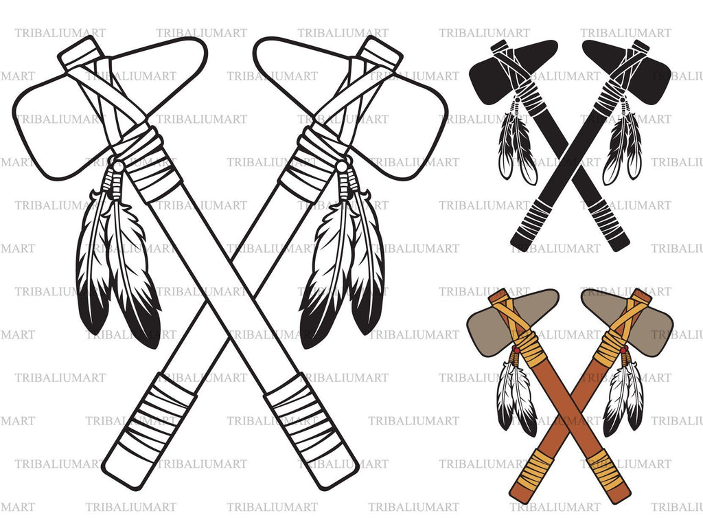 Crossed Tomahawks. Cut files for Cricut. Clip Art silhouette (eps, svg ...