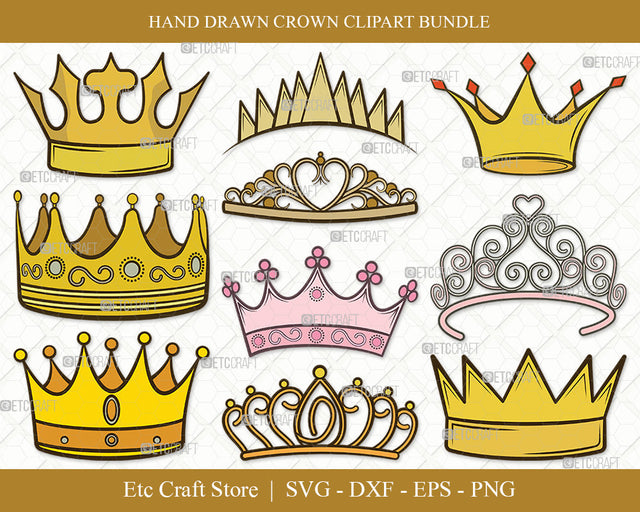 Crown Clipart SVG Cut File | Tiara Svg | King Crown Svg | Queen Crown Svg | Crown Bundle | Eps | Dxf | Png SVG ETC Craft 
