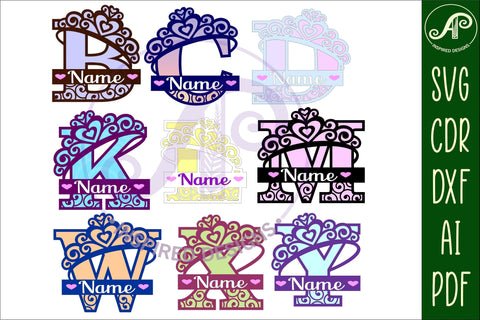 Crown monogram letter Name signs 3 layer design bundle SVG APInspireddesigns 