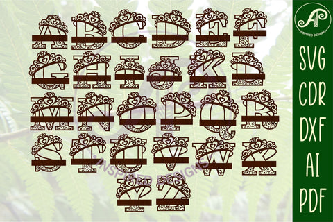 Crown monogram letter Name signs 3 layer design bundle SVG APInspireddesigns 