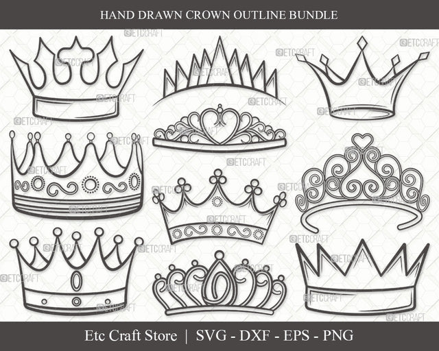 Crown Outline SVG Cut File | Tiara Svg | King Crown Svg | Queen Crown Svg | Crown Bundle | Eps | Dxf | Png SVG ETC Craft 