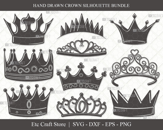 Crown Silhouette SVG Cut File | Tiara Svg | King Crown Svg | Queen Crown Svg | Crown Bundle | Eps | Dxf | Png SVG ETC Craft 