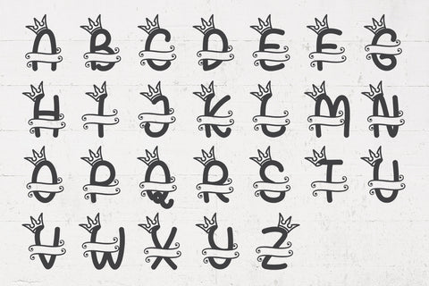 Crowned Split Alphabet Set A to Z SVG SVG Slim Studio 