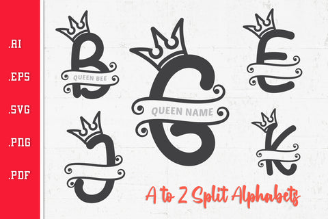 Crowned Split Alphabet Set A to Z SVG SVG Slim Studio 