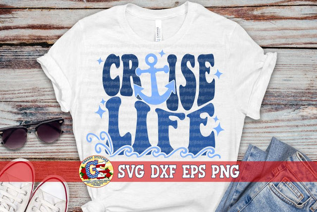 Cruise Life Wavy Retro SVG DXF EPS PNG - Cruise Vacation SVG Greedy Stitches 