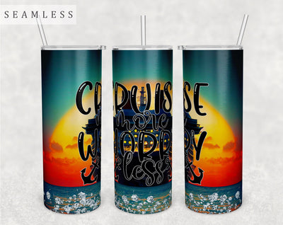 Cruise More Worry Less Tumbler Wrap, 20 Oz Skinny Tumbler Sublimation Design, Seamless Cruise Tumbler PNG Sublimation HappyDesignStudio 