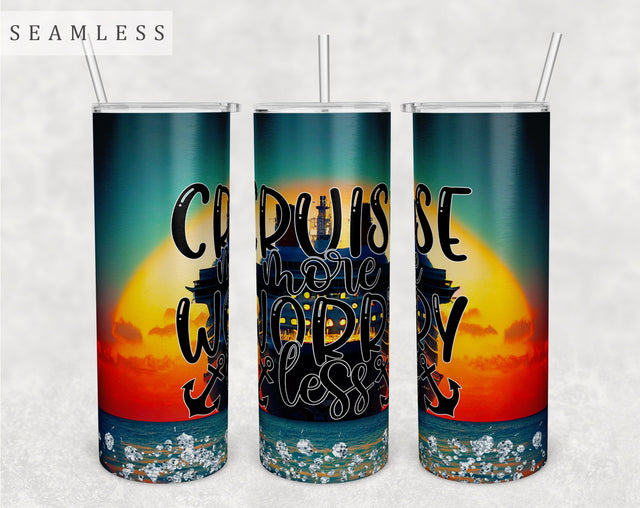 Cruise More Worry Less Tumbler Wrap, 20 Oz Skinny Tumbler Sublimation Design, Seamless Cruise Tumbler PNG Sublimation HappyDesignStudio 