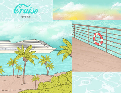Cruise Ship Clipart | Tropical Beach Landscape SVG GlamArtZhanna 