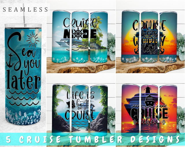 Cruise Tumbler Sublimation Designs Bundle, 20 Oz Skinny Tumbler Cruise Designs, Cruise Quotes Tumbler PNG, Seamless Tumbler PNG, 5 Designs Sublimation HappyDesignStudio 