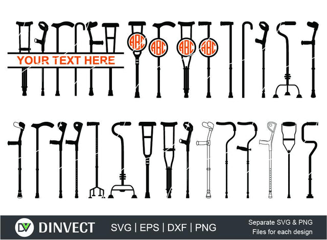 Crutches SVG, Crutch SVG, Cane Silhouette, Crutches Clipart, Crutches Silhouette, Crutches Vector, Crutches bundle, Vector, SVG, Cricut, Design Space SVG Dinvect 