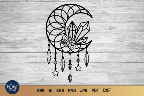 Crystal SVG, Dream Catcher SVG, Moon SVG Dreamer. SVG Elinorka 