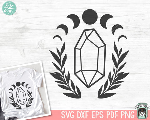 Crystal SVG File, Crystal PNG, Mystical SVG, Crystal Moon Leaves svg, Just A Phase svg, Moon Phases svg, Vector, Png, Dxf, Eps, Clipart SVG Wild Pilot 