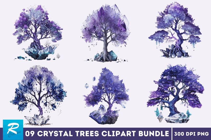 Crystal Trees Clipart Bundle Sublimation Regulrcrative 