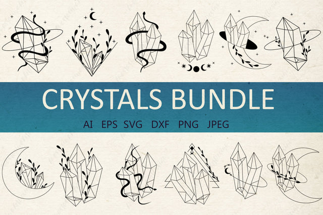 Crystals svg bundle, Moon and snake svg, Mystical and magical, Celestial design SVG AnastasiyaArtDesign 