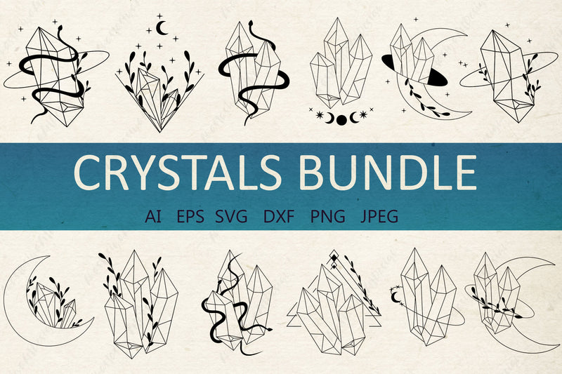 Crystals svg bundle, Moon and snake svg, Mystical and magical, Celestial design SVG AnastasiyaArtDesign 