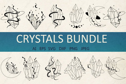 Crystals svg bundle, Moon and snake svg, Mystical and magical, Celestial design SVG AnastasiyaArtDesign 