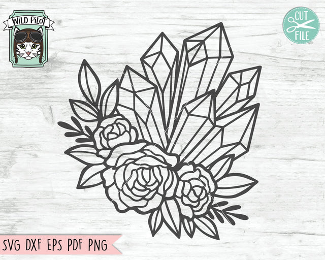 Crystals SVG Files, Crystal Cut File, Crystal Flowers SVG File, Crystal Floral svg, Flowers Clipart, Floral Vector, Png, Dxf, Eps SVG Wild Pilot 