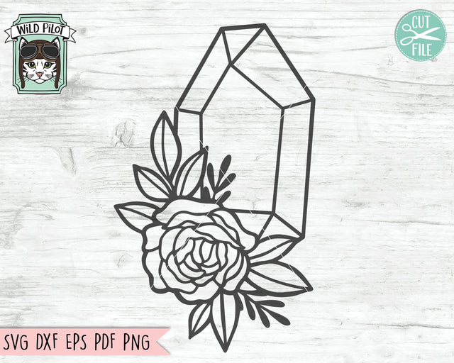 Crystals SVG Files, Crystal Cut File, Crystal Flowers SVG File, Crystal Floral svg, Flowers Clipart, Floral Vector, Png, Dxf, Eps SVG Wild Pilot 