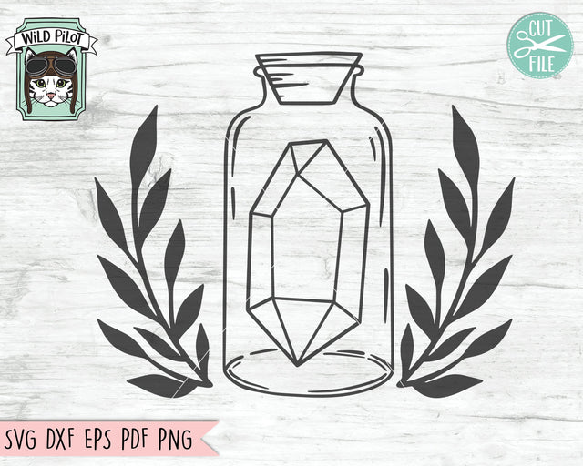Crystals SVG Files, Crystal Cut File, Crystal Leaf SVG File, Leaf Border svg, Leaves Border svg, Mason Jar svg, Mason Jar Decor, Png, Dxf SVG Wild Pilot 
