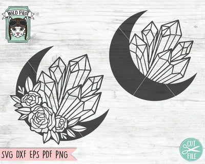 Crystals SVG Files, Crystal Cut File, Crystal Moon Flowers SVG, Crystal Flowers SVG File, Crystal Floral svg, Floral Vector, Png, Dxf, Eps SVG Wild Pilot 